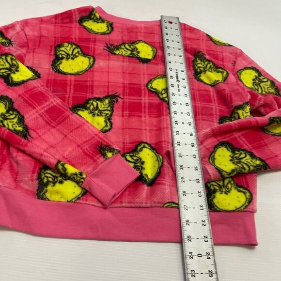 The Grinch Fleece Pink Green Velour Sweater Pullover Size Medium New - Picture 8 of 8